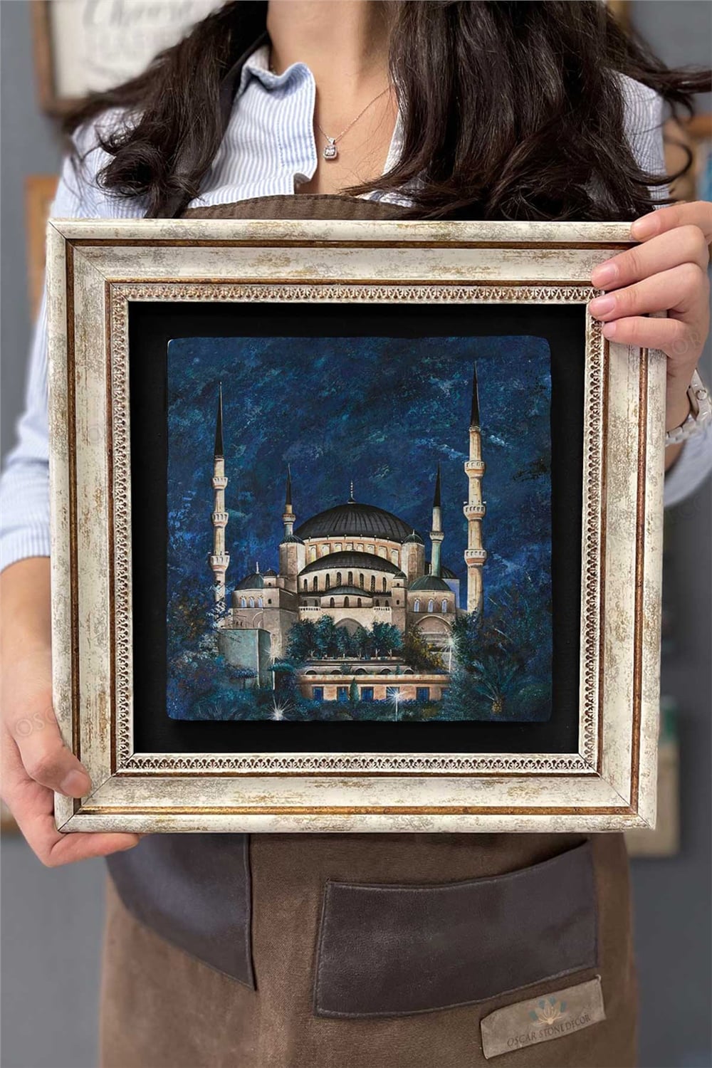 Oscar Stone Decor Çerçeveli Tablo Taş Duvar Dekoru 30 X 30 Cm Cami Çizimi