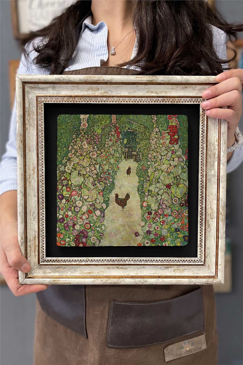 Oscar Stone Decor Çerçeveli Tablo Taş Duvar Dekoru 30 X 30 Cm Gustav Klimt Tablosu