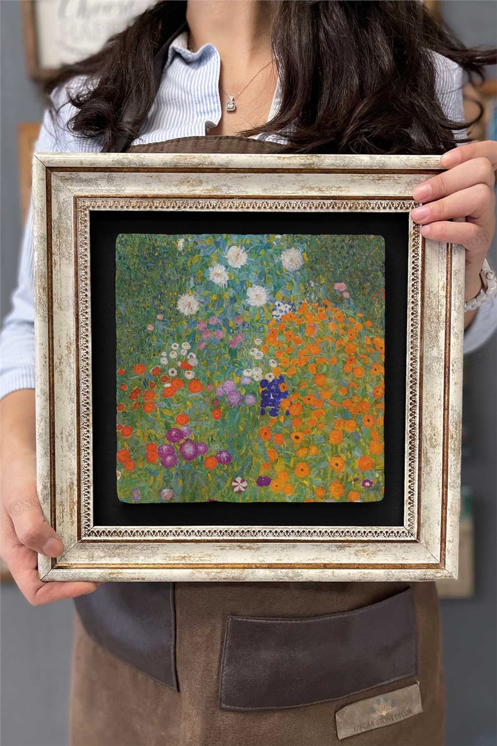 Oscar Stone Decor Çerçeveli Tablo Taş Duvar Dekoru 30 X 30 Cm Gustav Klimt Tablosu