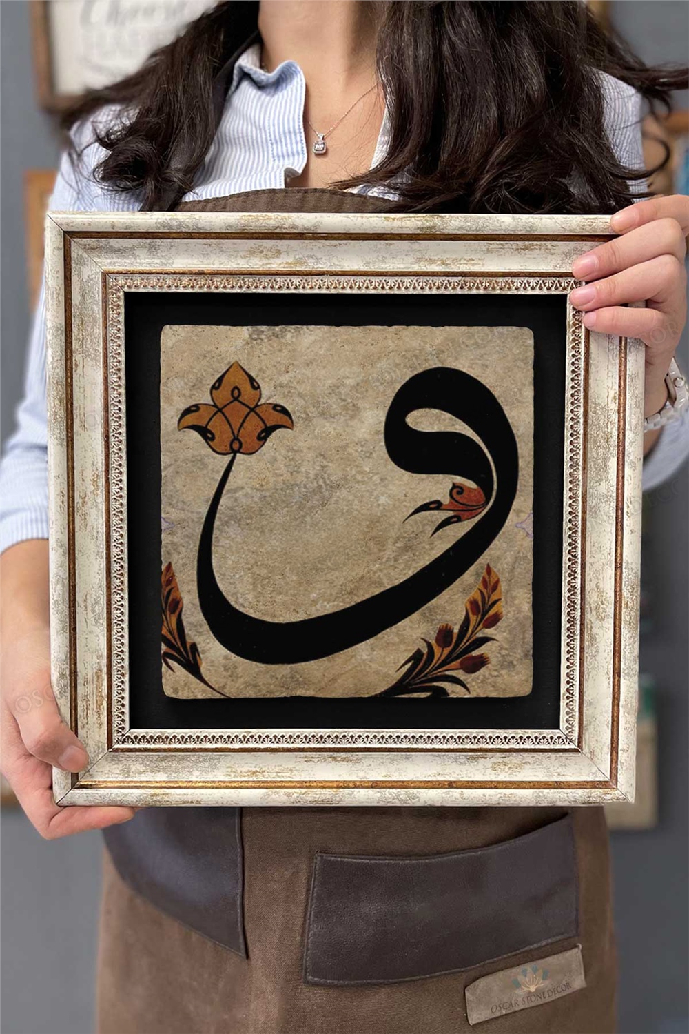 Oscar Stone Decor Çerçeveli Tablo Taş Duvar Dekoru 30 X 30 Cm Vav Hat Sanatı