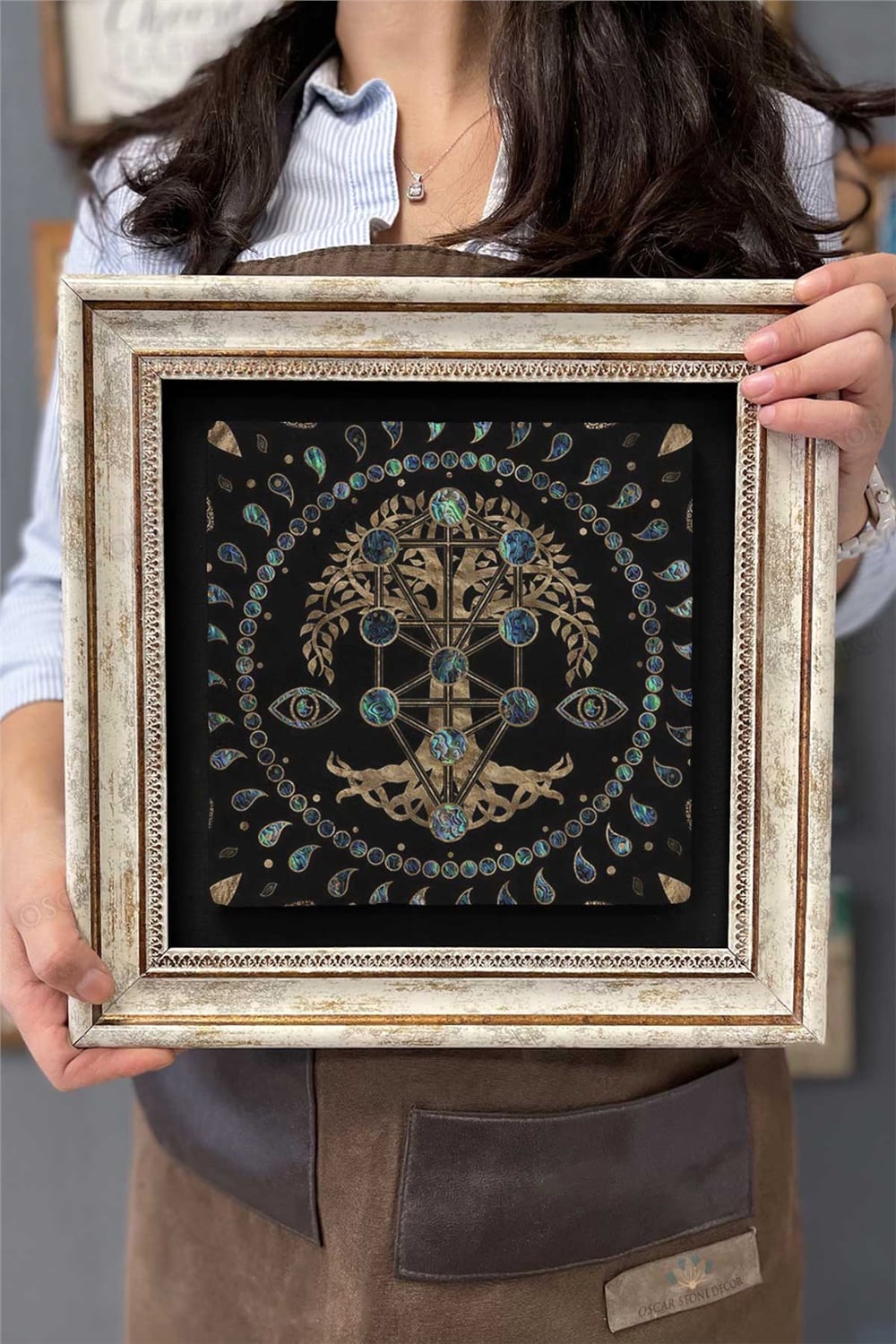 Oscar Stone Decor Çerçeveli Tablo Taş Duvar Dekoru 30 X 30 Cm Hayat Ağacı Özel Tasarım