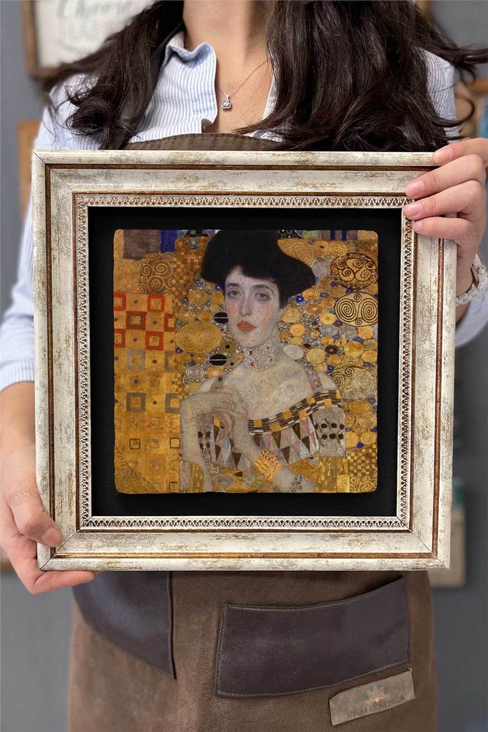 Oscar Stone Decor Çerçeveli Tablo Taş Duvar Dekoru 30 X 30 Cm Gustav Klimt Tablosu