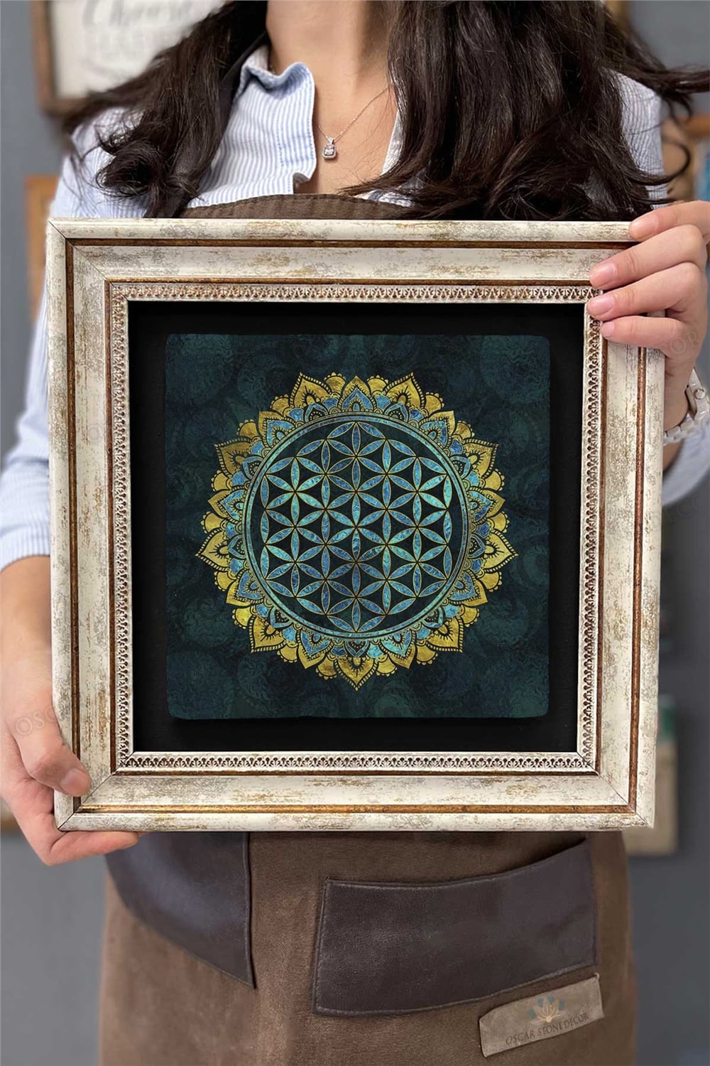Oscar Stone Decor Çerçeveli Tablo Taş Duvar Dekoru 30 X 30 Cm Yaşam Çiçeği Özel Tasarım