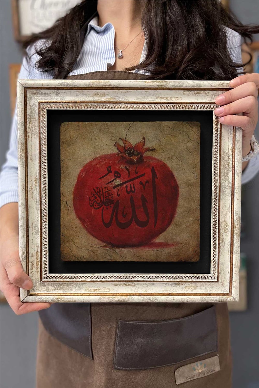 Oscar Stone Decor Çerçeveli Tablo Taş Duvar Dekoru 30 X 30 Cm Allah Yazılı Nar