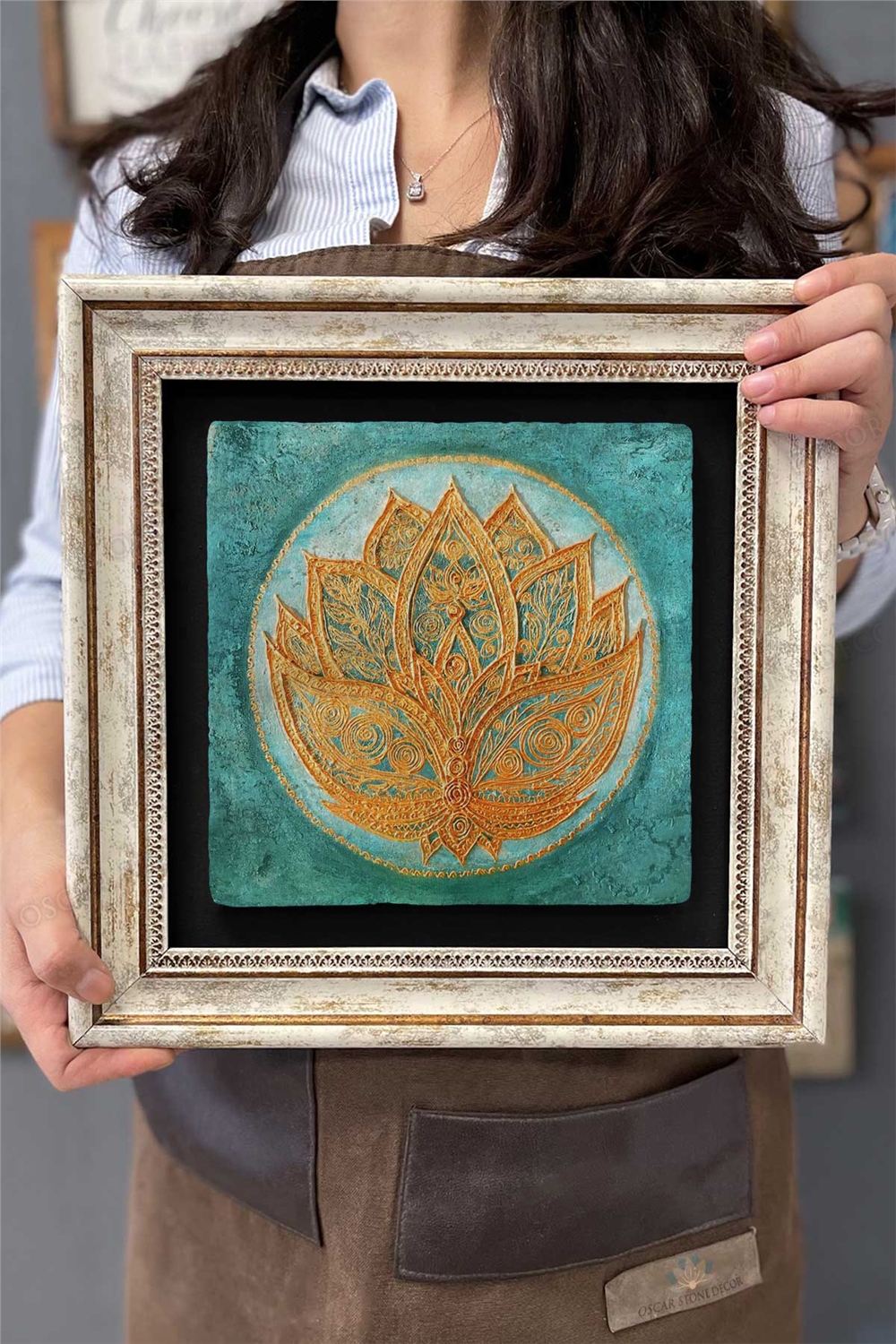Oscar Stone Decor Çerçeveli Tablo Taş Duvar Dekoru 30 X 30 Cm Lotus Tablosu