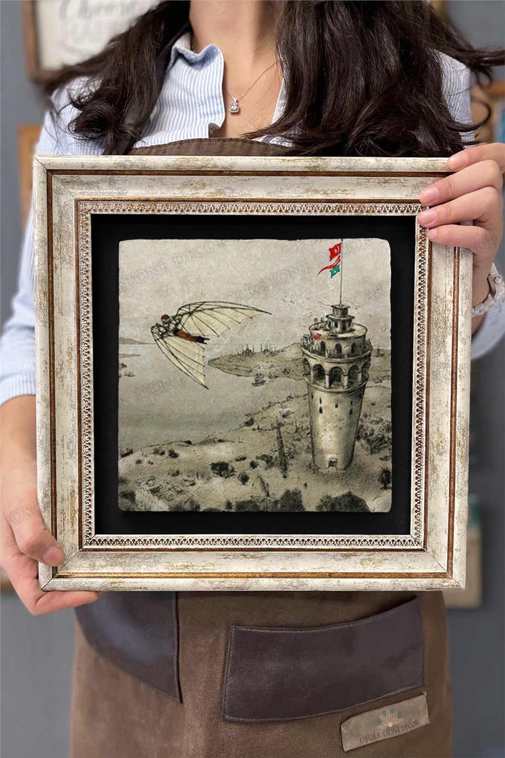 Oscar Stone Decor Çerçeveli Tablo Taş Duvar Dekoru 30 x 30 cm Hazerfen İstanbul Galata