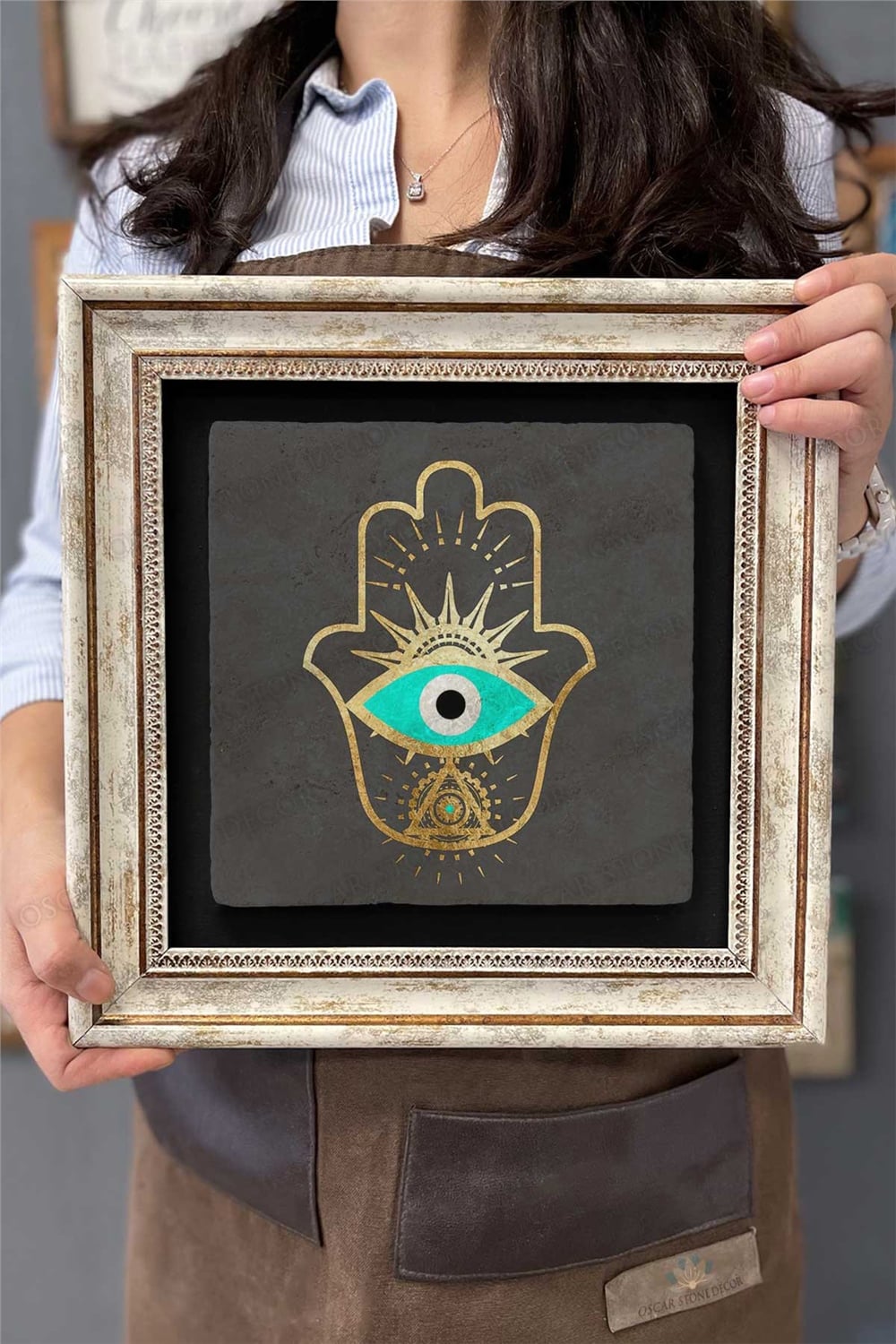 Oscar Stone Decor Çerçeveli Tablo Taş Duvar Dekoru 30 X 30 Cm Fatma Ana Eli Tablosu