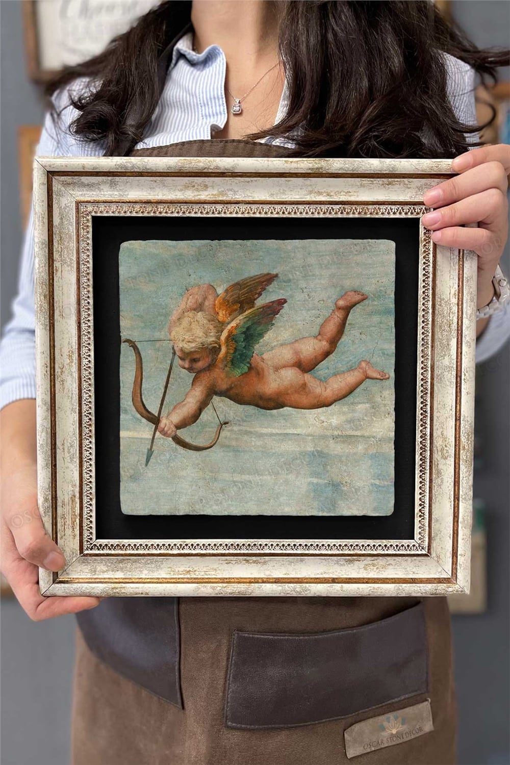 Oscar Stone Decor Çerçeveli Tablo Taş Duvar Dekoru 30 X 30 Cm Melek Tablosu