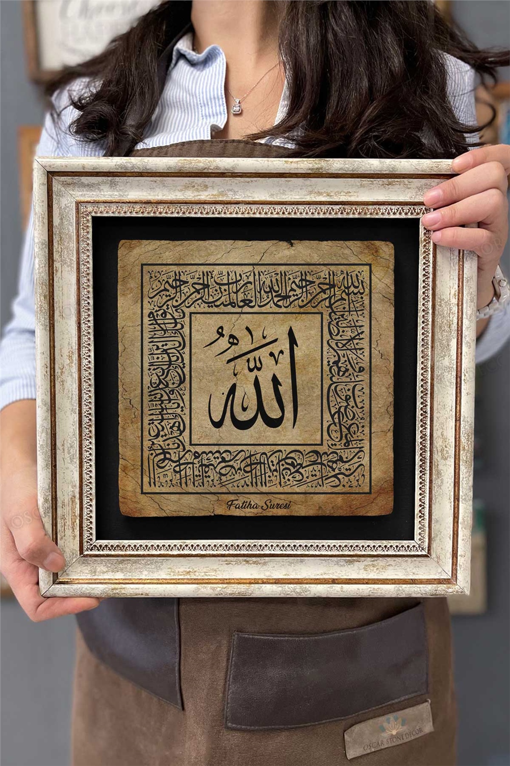 Oscar Stone Decor Çerçeveli Tablo Taş Duvar Dekoru 30 X 30 Cm Fatiha Suresi Tablosu