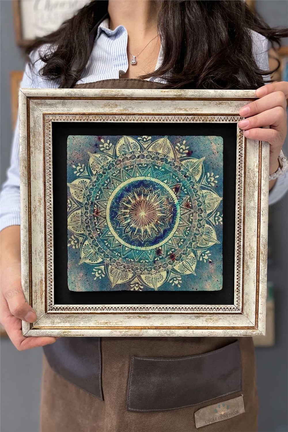 Oscar Stone Decor Çerçeveli Tablo Taş Duvar Dekoru 30 X 30 Cm Eskitme Tablo