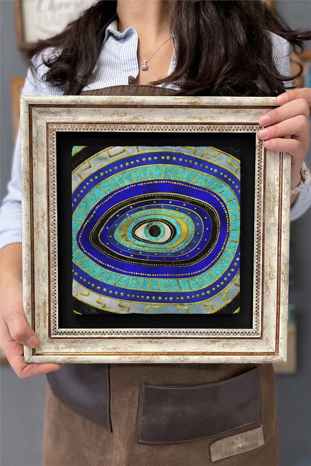 Oscar Stone Decor Çerçeveli Tablo Taş Duvar Dekoru 30 X 30 Cm Nazar Göz Tablosu