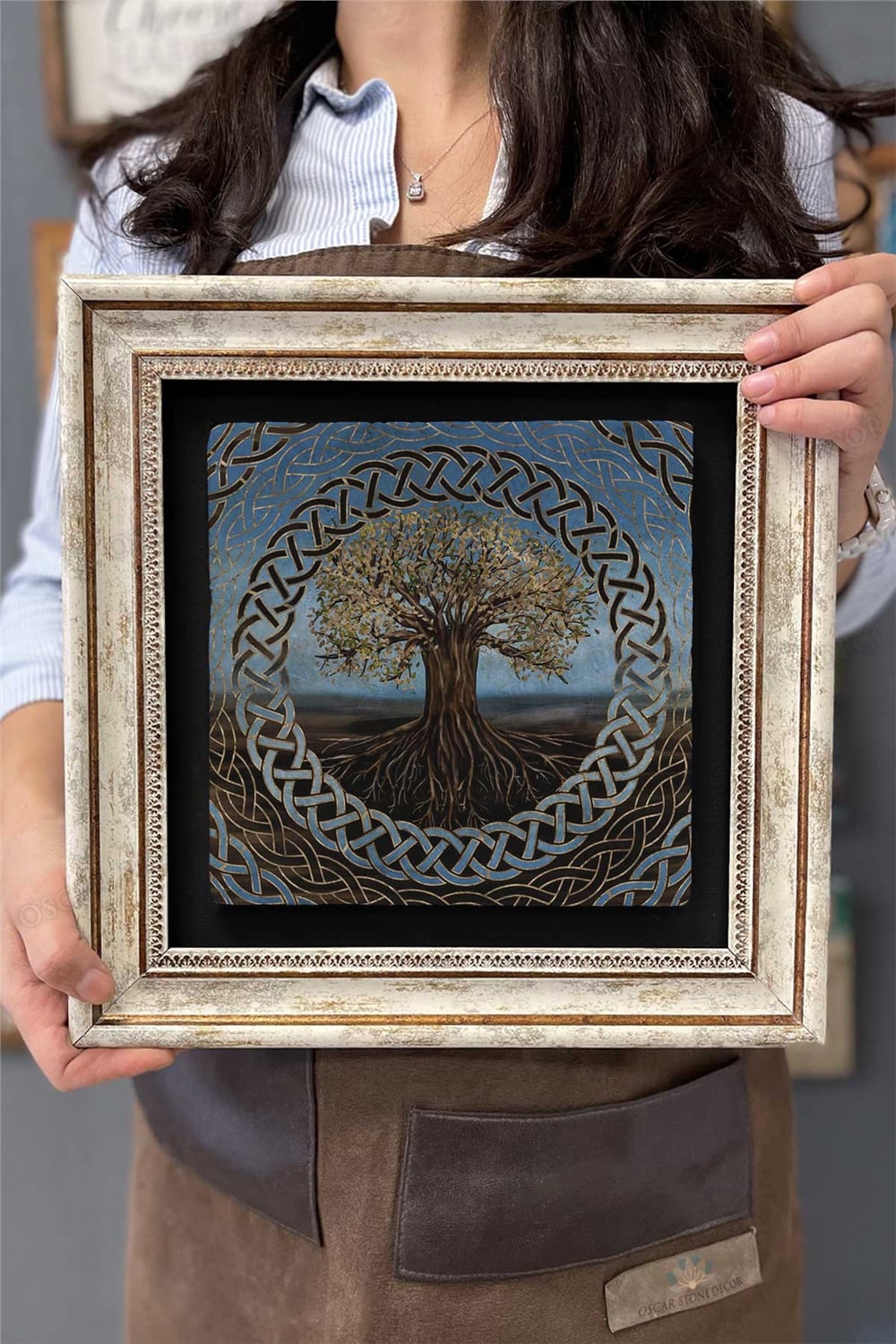 Oscar Stone Decor Çerçeveli Tablo Taş Duvar Dekoru 30 X 30 Cm Hayat Ağacı Tablosu