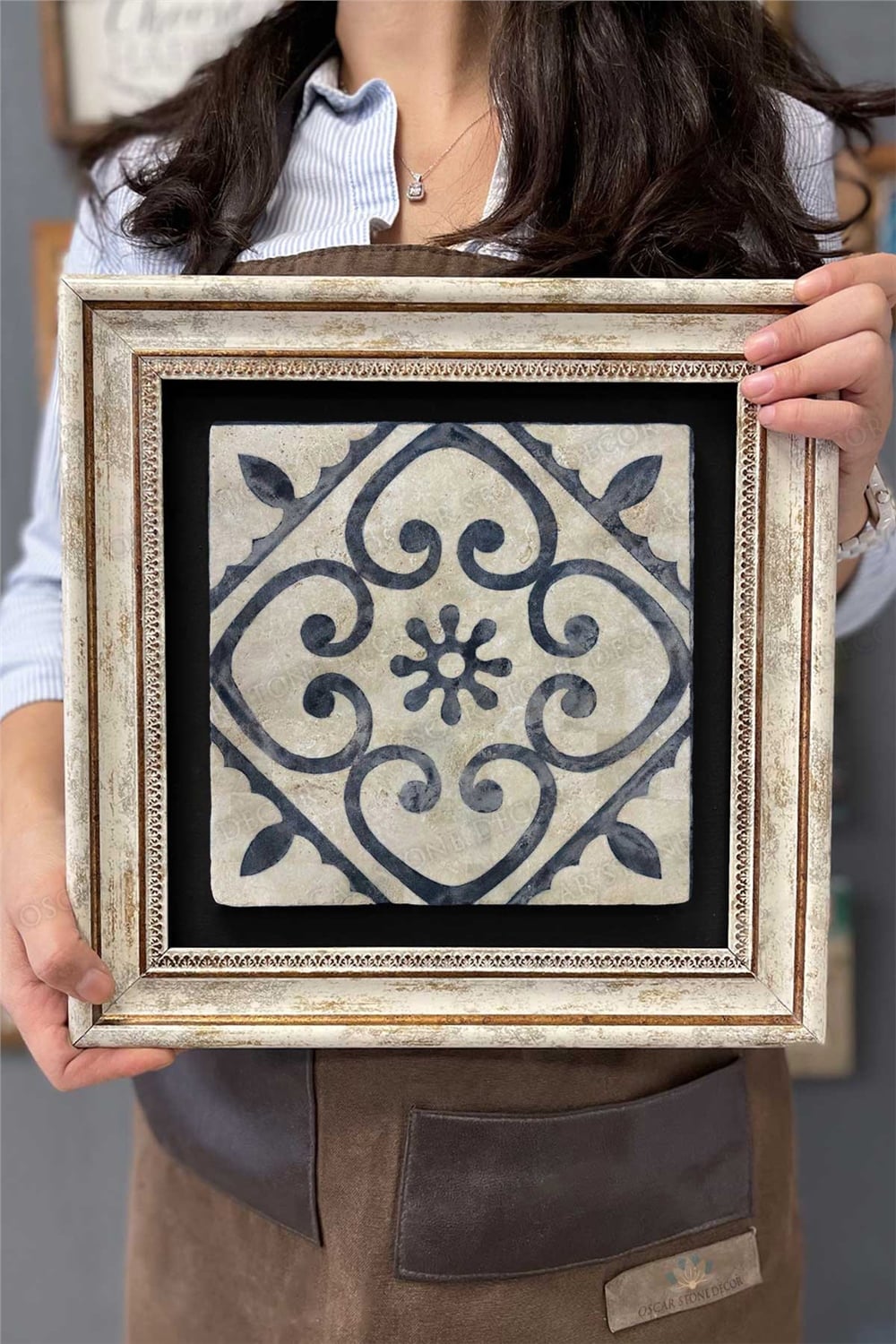 Oscar Stone Decor Çerçeveli Tablo Taş Duvar Dekoru 30 X 30 Cm Eskitme Desen Tablo