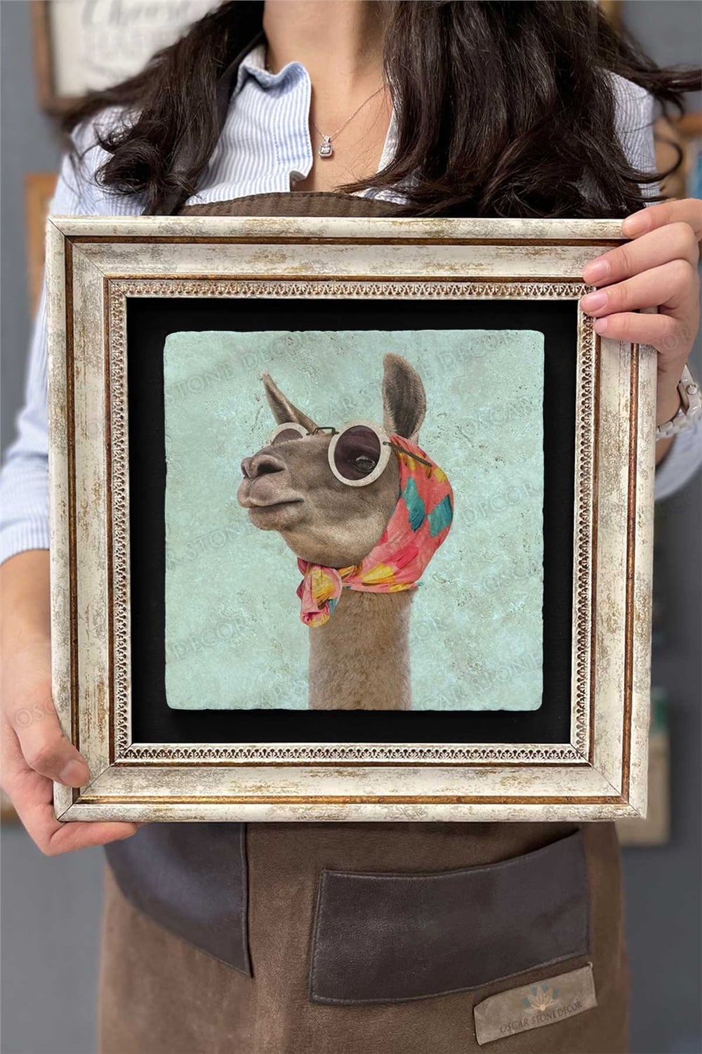 Oscar Stone Decor Çerçeveli Tablo Taş Duvar Dekoru 30 X 30 Cm Zürafa Tablosu
