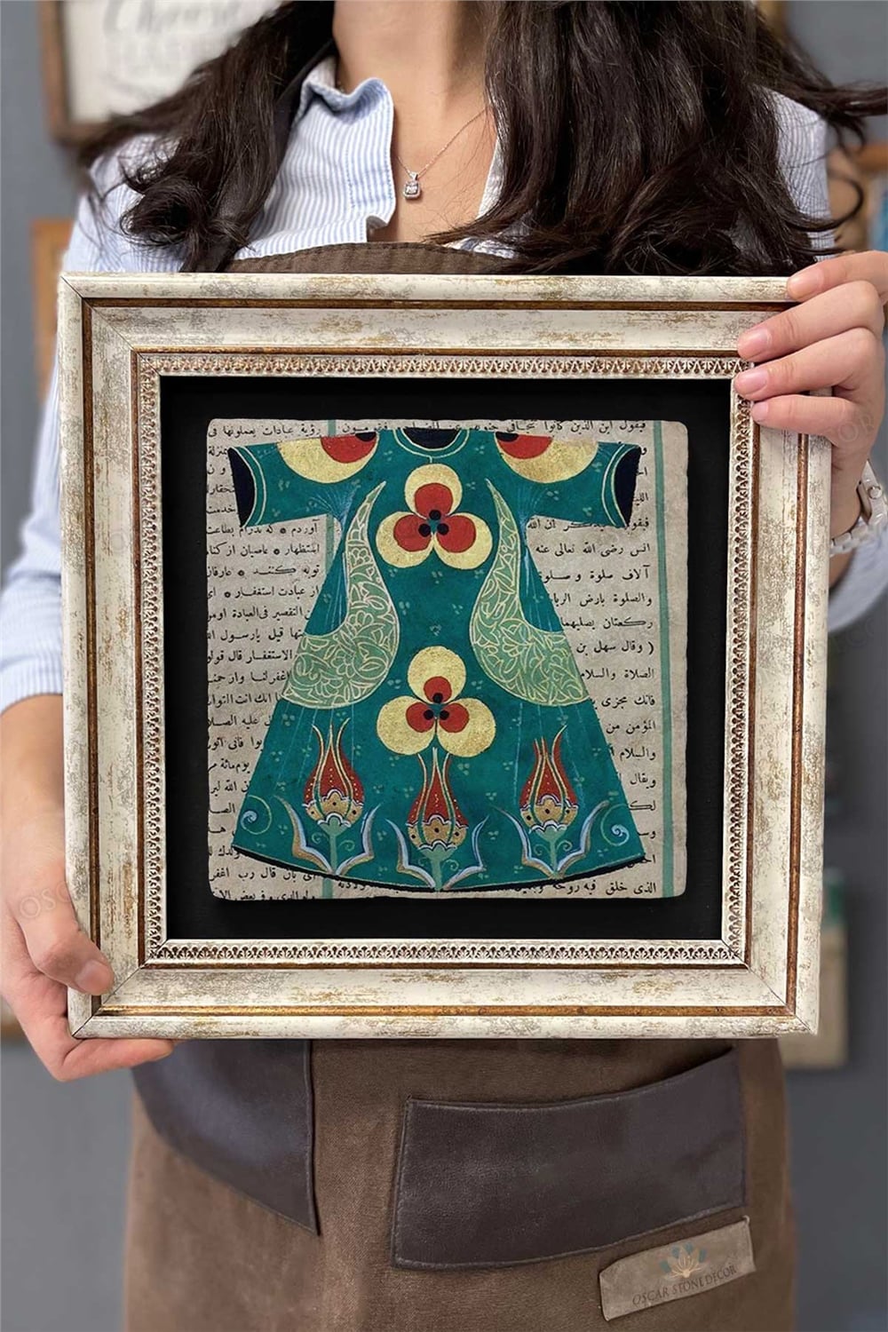 Oscar Stone Decor Çerçeveli Tablo Taş Duvar Dekoru 30 X 30 Cm Osmanlı Kaftan Kolaj Çizimi