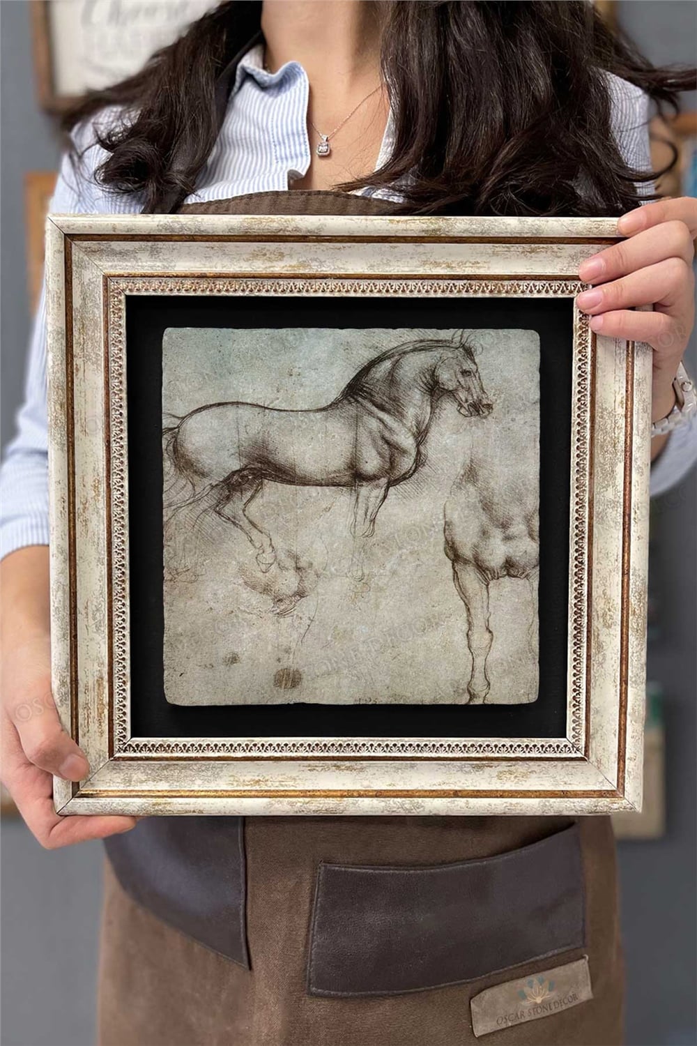 Oscar Stone Decor Çerçeveli Tablo Taş Duvar Dekoru 30 X 30 Cm Leonardo Da Vinci Tablosu