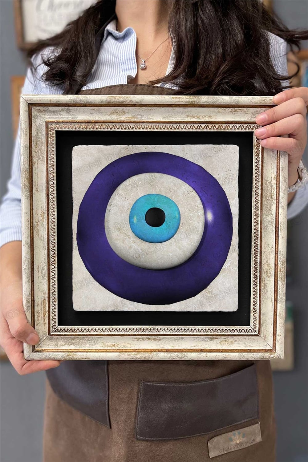 Oscar Stone Decor Çerçeveli Tablo Taş Duvar Dekoru 30 X 30 Cm Nazar Boncuğu