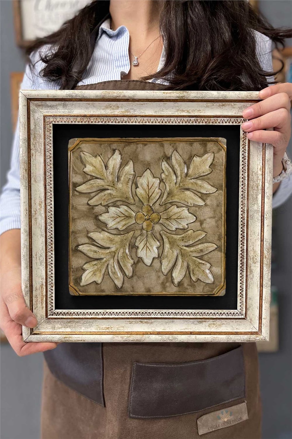 Oscar Stone Decor Çerçeveli Tablo Taş Duvar Dekoru 30 X 30 Cm Eskitme Vintage Tablo