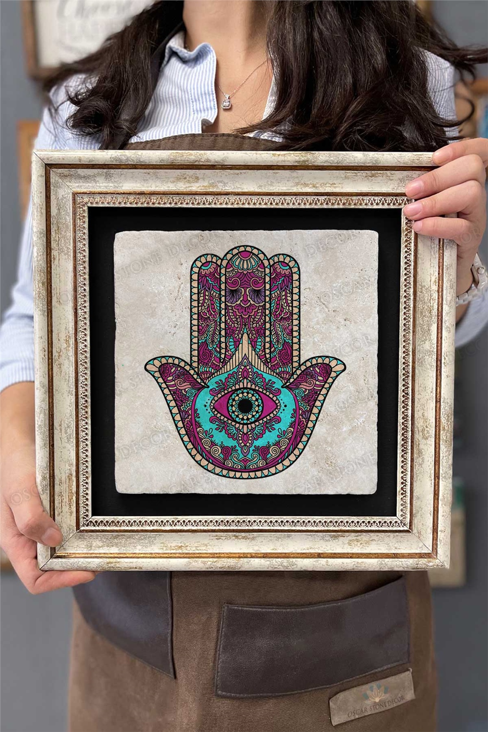 Oscar Stone Decor Çerçeveli Tablo Taş Duvar Dekoru 30 X 30 Cm Fatma Ana Eli