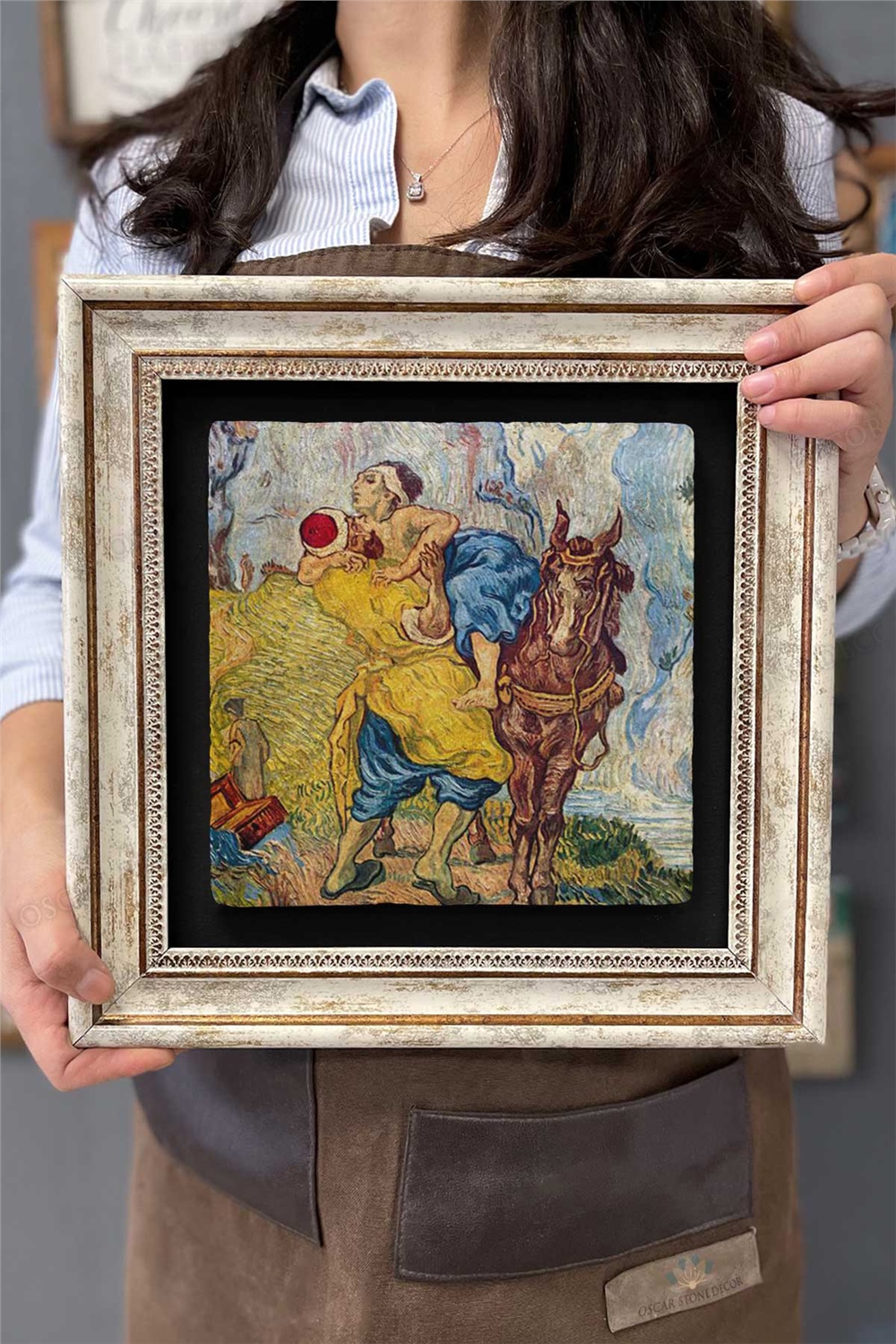 Oscar Stone Decor Çerçeveli Tablo Taş Duvar Dekoru 30 X 30 Cm Van Gogh Tablosu