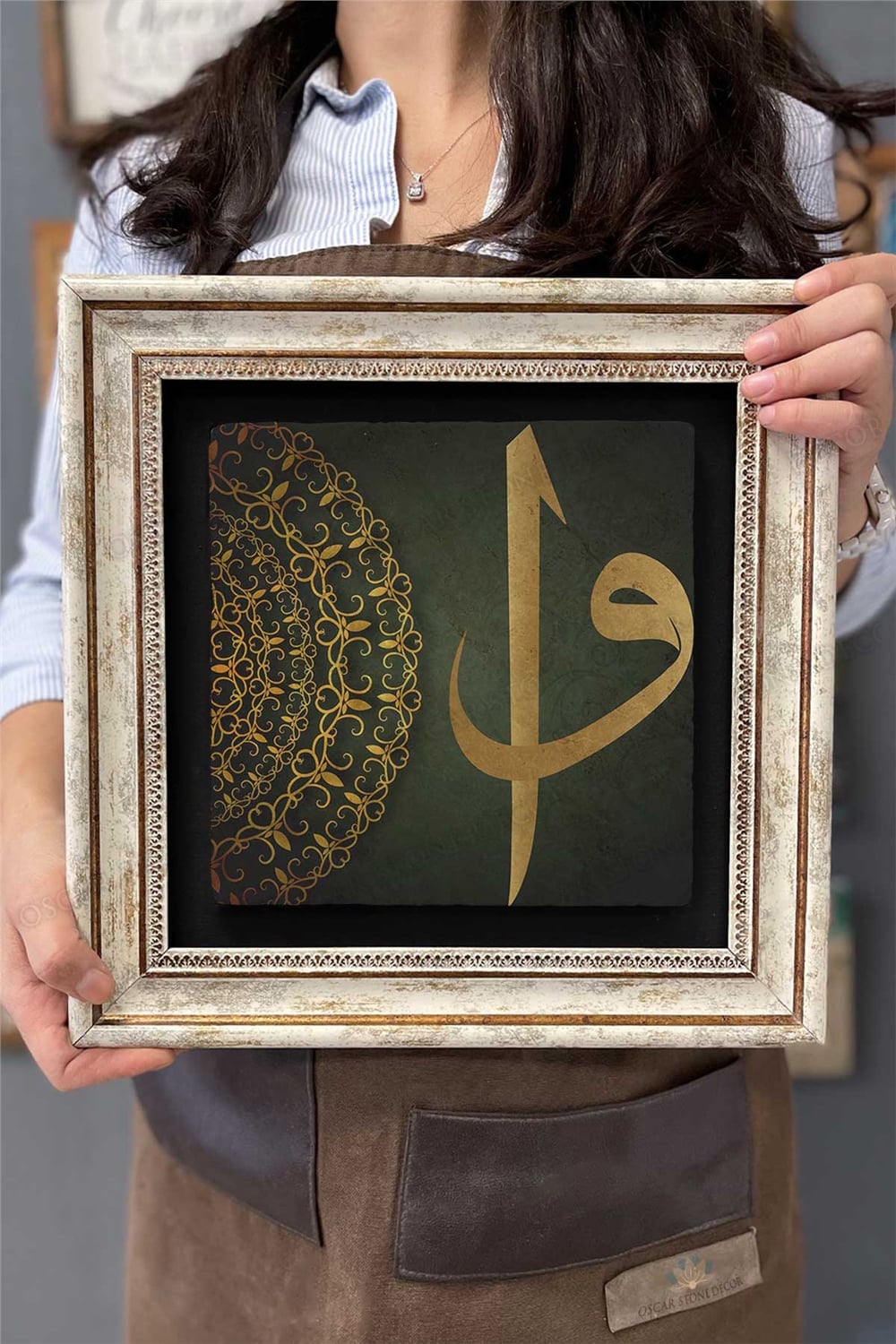 Oscar Stone Decor Çerçeveli Tablo Taş Duvar Dekoru 30 X 30 Cm Vav Elif Tablosu