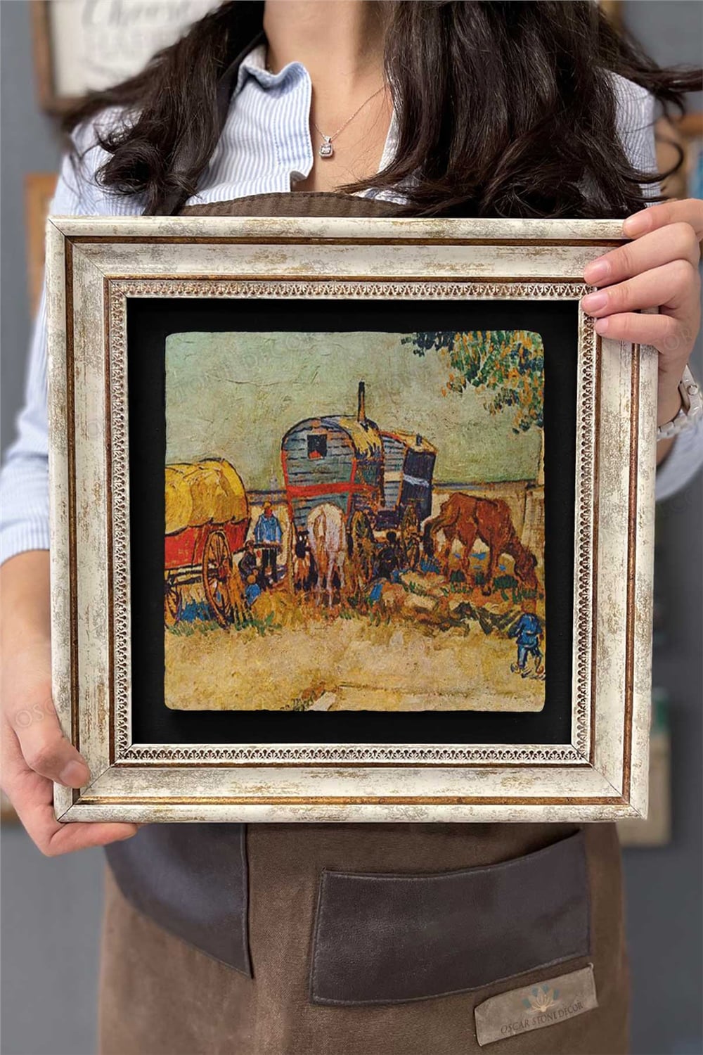 Oscar Stone Decor Çerçeveli Tablo Taş Duvar Dekoru 30 X 30 Cm Van Gogh Tablosu