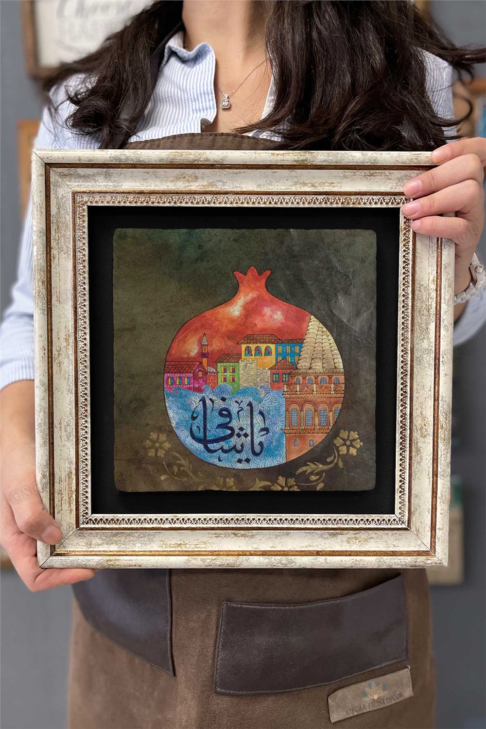 Oscar Stone Decor Çerçeveli Tablo Taş Duvar Dekoru 30 X 30 Cm Nar Kolaj Tablo