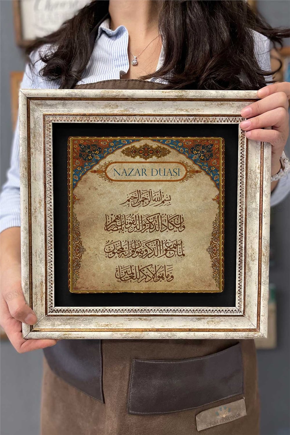 Oscar Stone Decor Çerçeveli Tablo Taş Duvar Dekoru 30 X 30 Cm Nazar Duası Özel Tablo