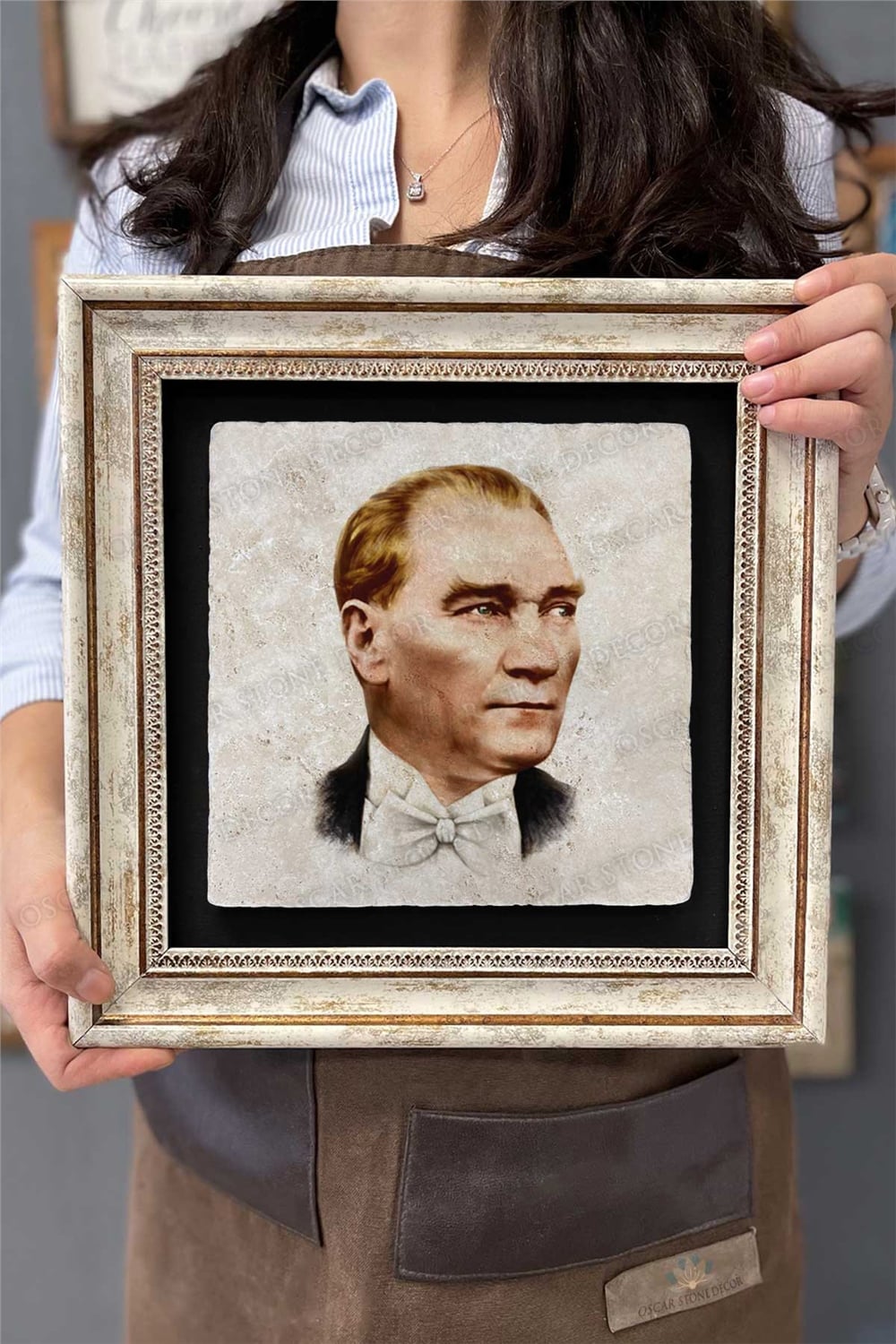 Oscar Stone Decor Çerçeveli Tablo Taş Duvar Dekoru 30 X 30 Cm Atatürk Özel Çizim
