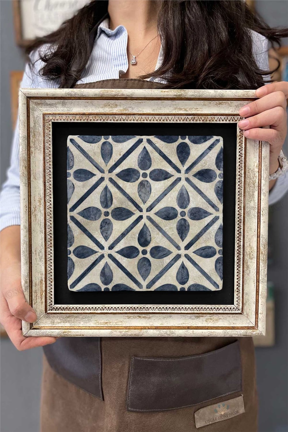 Oscar Stone Decor Çerçeveli Tablo Taş Duvar Dekoru 30 X 30 Cm Eskitme Desen Tablo