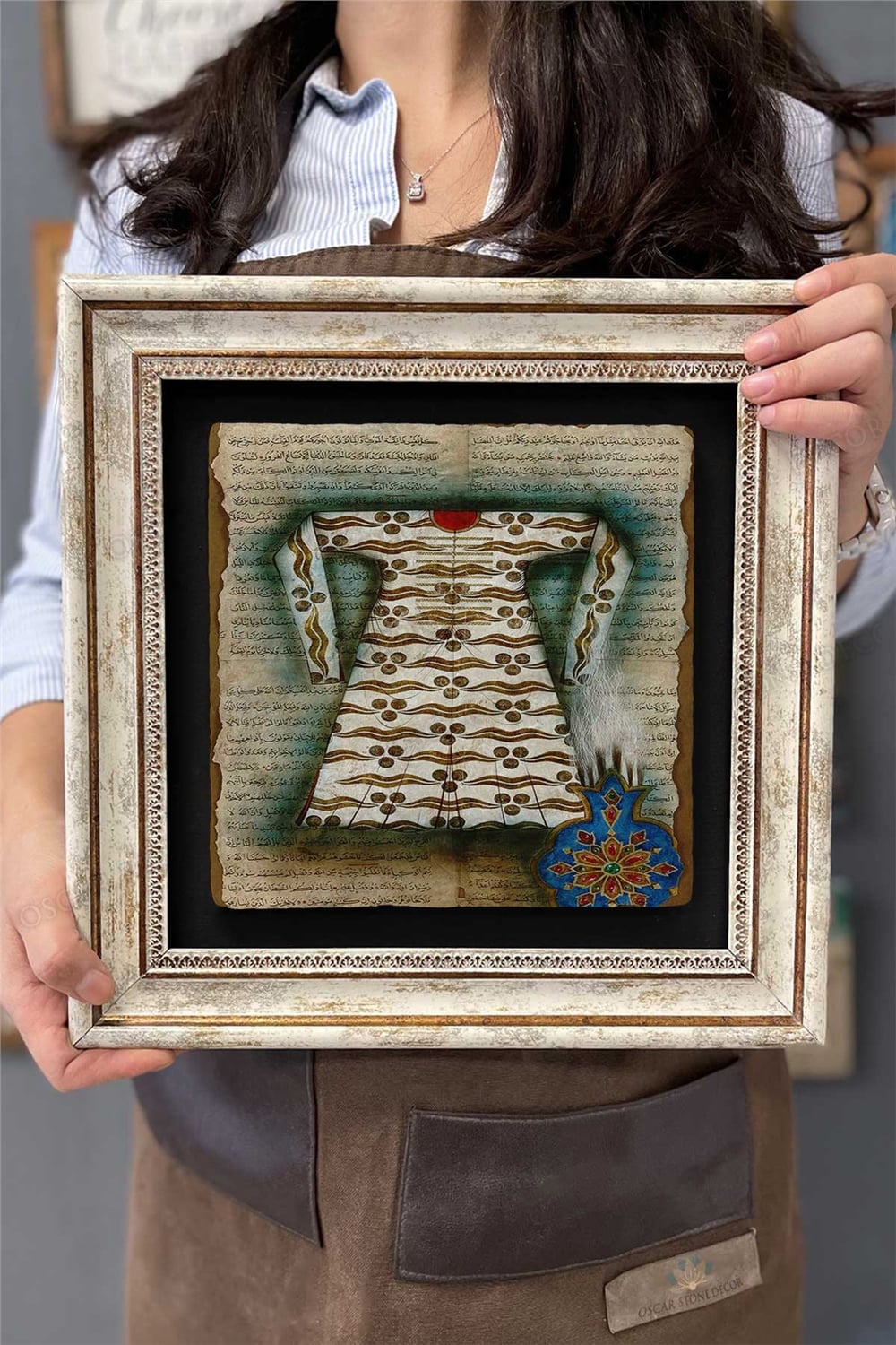 Oscar Stone Decor Çerçeveli Tablo Taş Duvar Dekoru 30 X 30 Cm Padişah Kaftanı Kolaj Çizimi