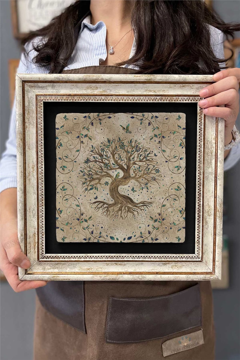 Oscar Stone Decor Çerçeveli Tablo Taş Duvar Dekoru 30 X 30 Cm Hayat Ağacı Tablosu