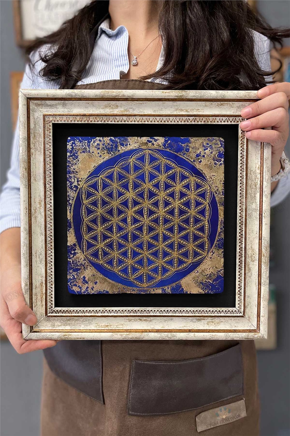 Oscar Stone Decor Çerçeveli Tablo Taş Duvar Dekoru 30 X 30 Cm Yaşam Çiçeği