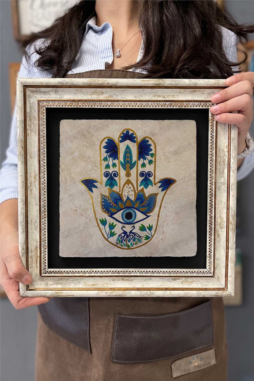 Oscar Stone Decor Çerçeveli Tablo Taş Duvar Dekoru 30 X 30 Cm Fatma Ana Eli Özel Tasarım