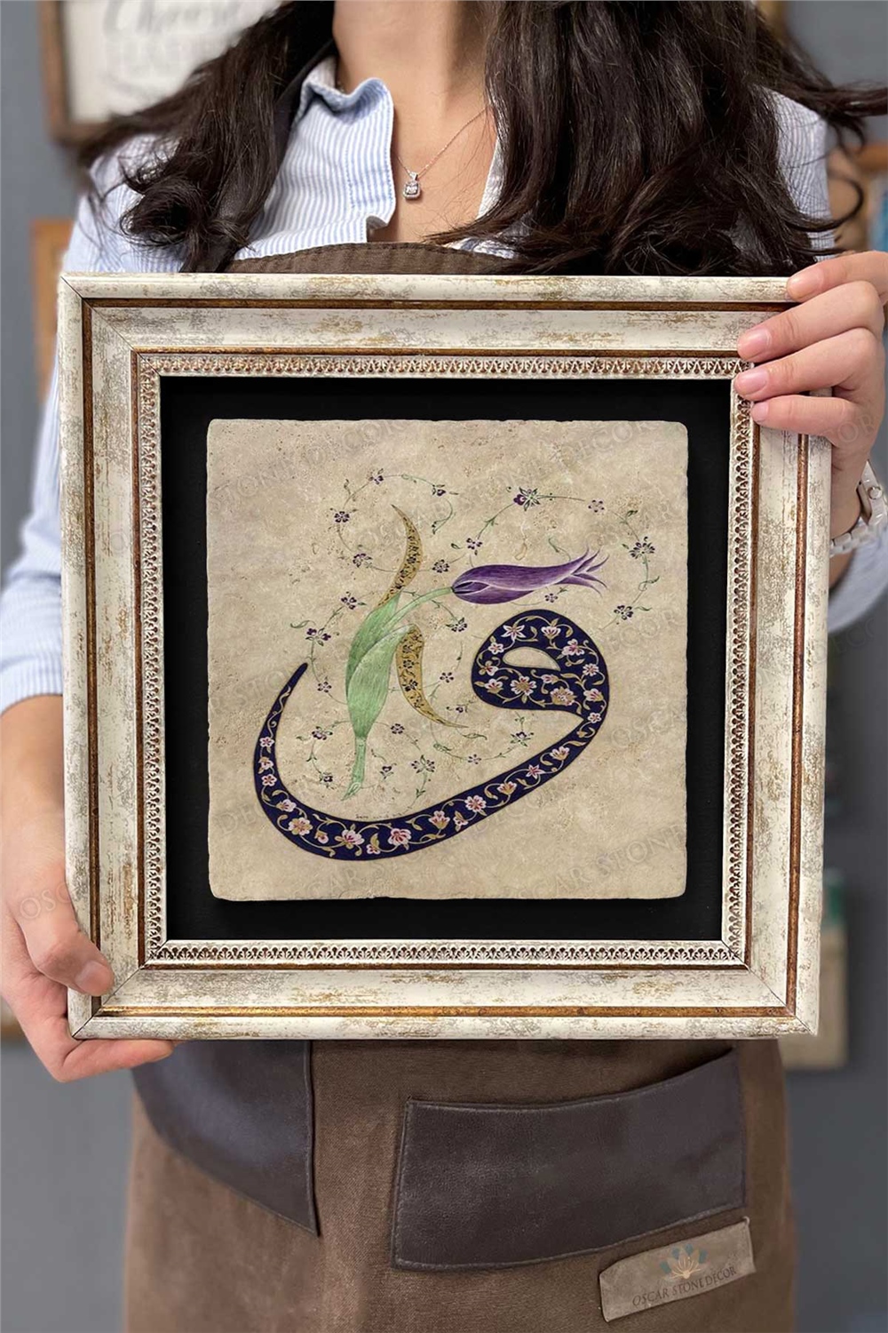 Oscar Stone Decor Çerçeveli Tablo Taş Duvar Dekoru 30 X 30 Cm Vav Lale Çiçek Tablo