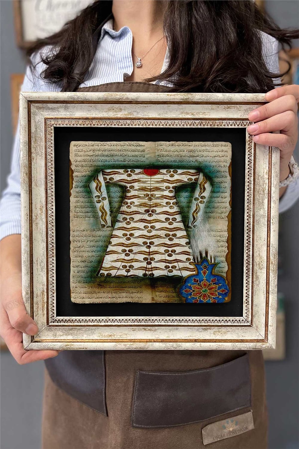 Oscar Stone Decor Çerçeveli Tablo Taş Duvar Dekoru 30 X 30 Cm Osmanlı Kaftan Kolaj Çizimi