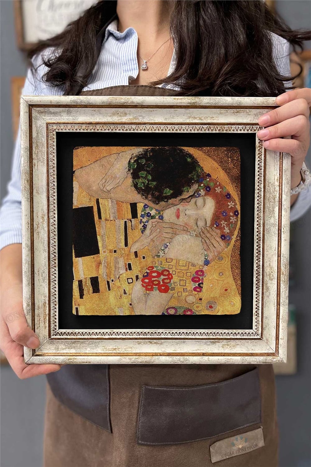Oscar Stone Decor Çerçeveli Tablo Taş Duvar Dekoru 30 X 30 Cm Gustav Klimt Tablosu