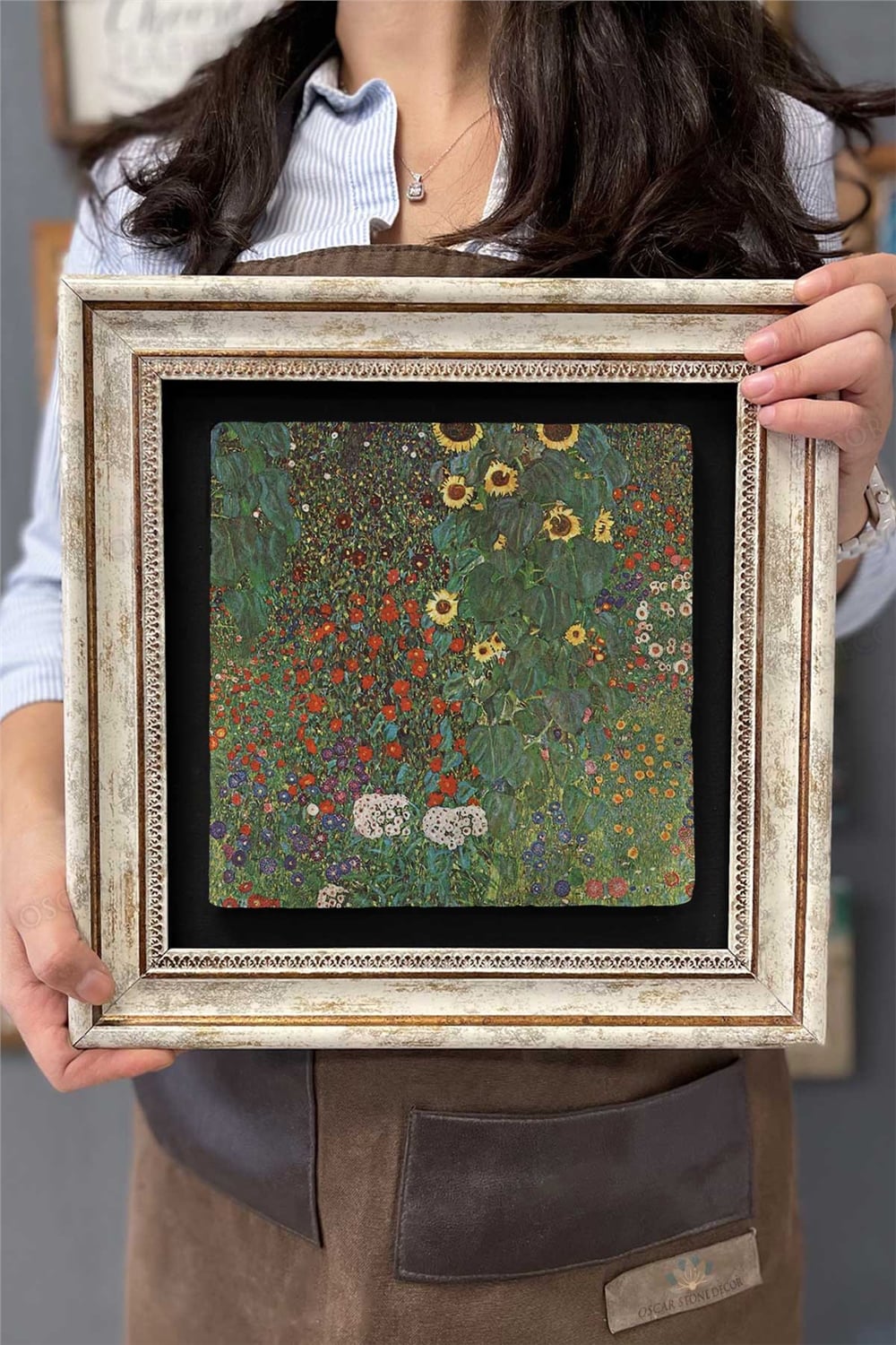 Oscar Stone Decor Çerçeveli Tablo Taş Duvar Dekoru 30 X 30 Cm Gustav Klimt Tablosu