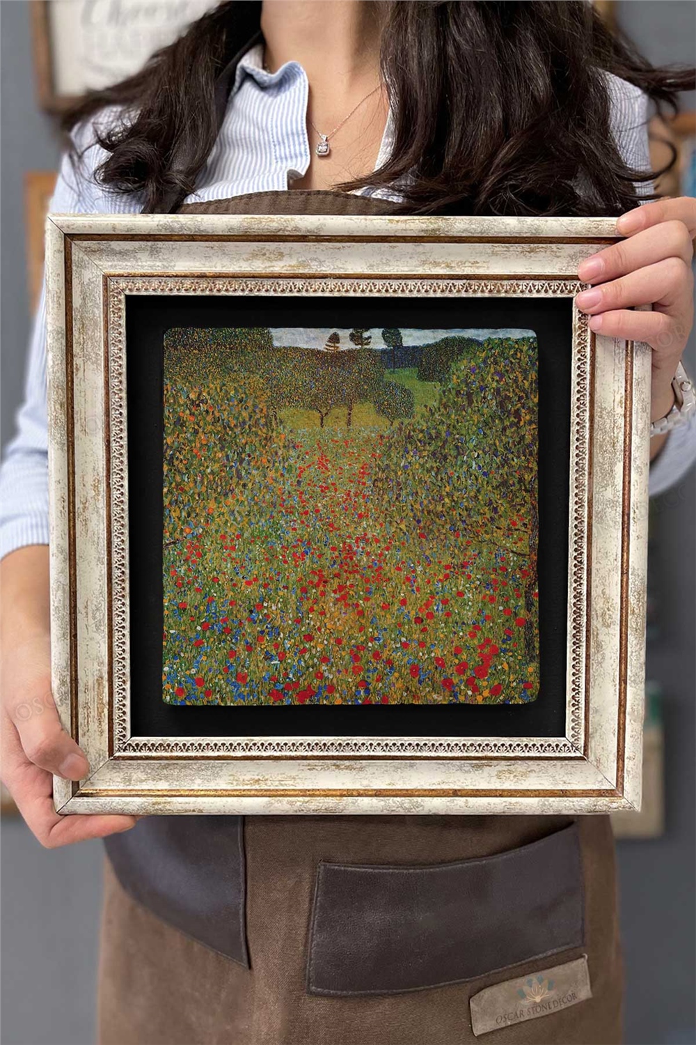 Oscar Stone Decor Çerçeveli Tablo Taş Duvar Dekoru 30 X 30 Cm Gustav Klimt Tablosu