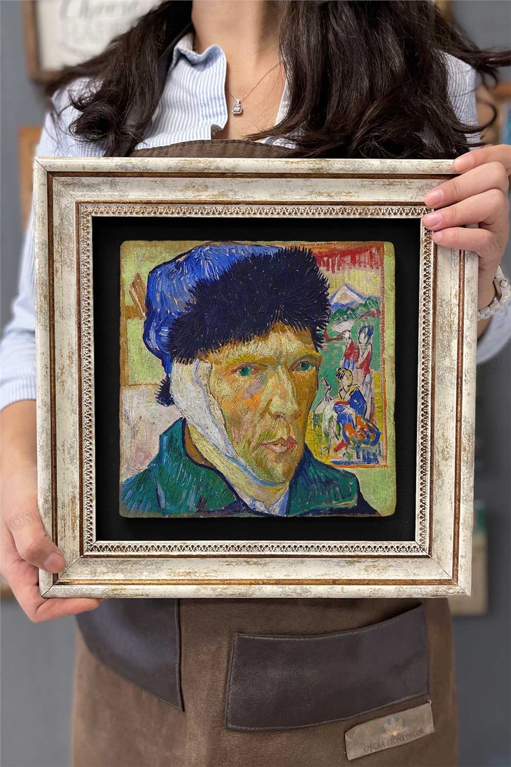 Oscar Stone Decor Çerçeveli Tablo Taş Duvar Dekoru 30 X 30 Cm Van Gogh Otoportre