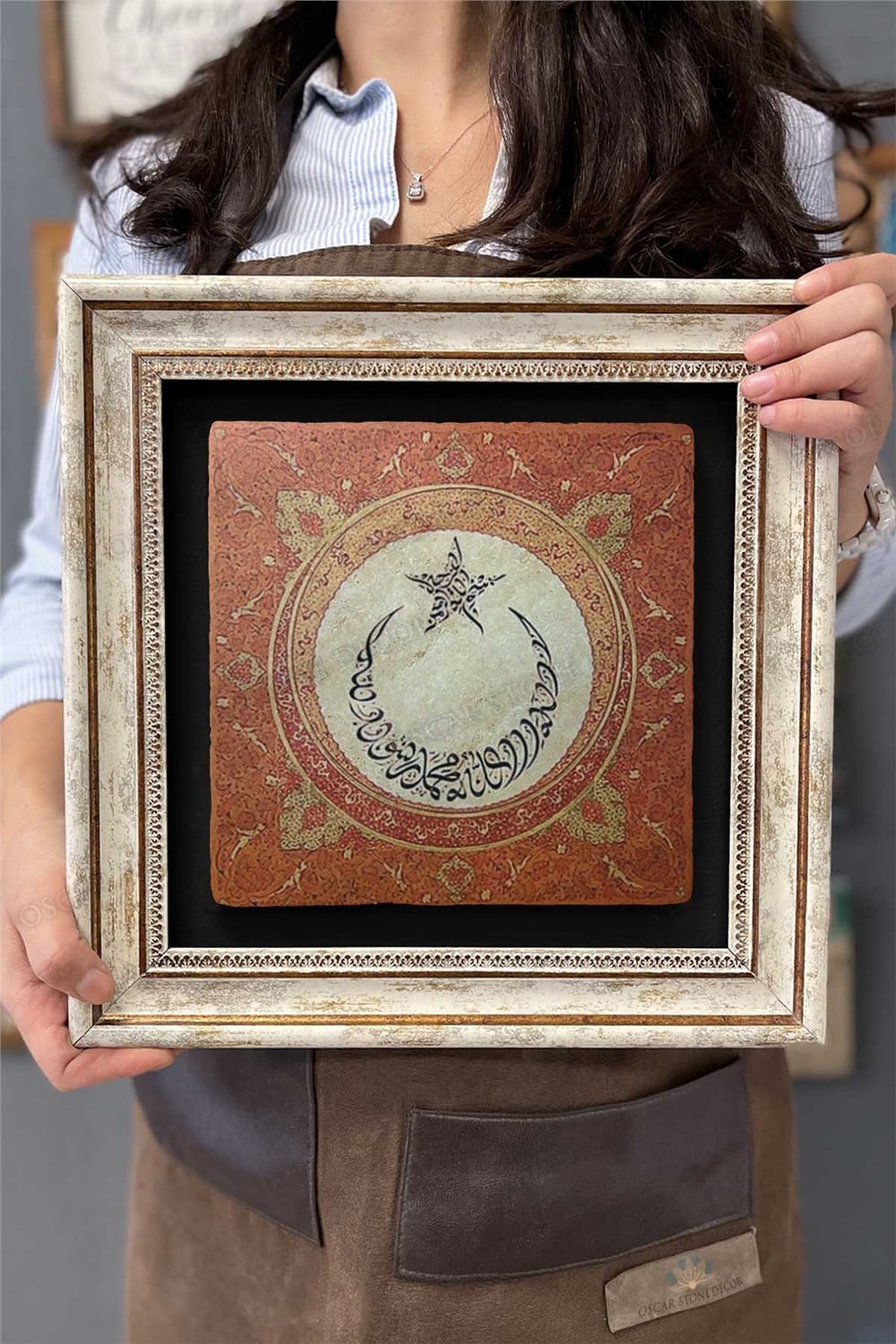 Oscar Stone Decor Çerçeveli Tablo Taş Duvar Dekoru 30 X 30 Cm Ay Yıldız Hilal Tablo