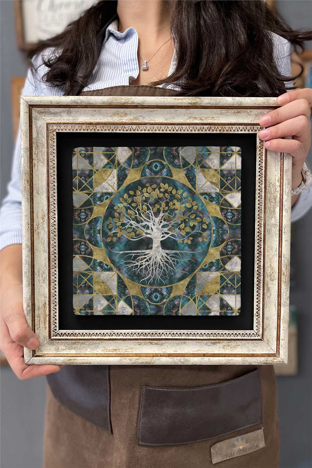 Oscar Stone Decor Çerçeveli Tablo Taş Duvar Dekoru 30 X 30 Cm Hayat Ağacı Tablosu