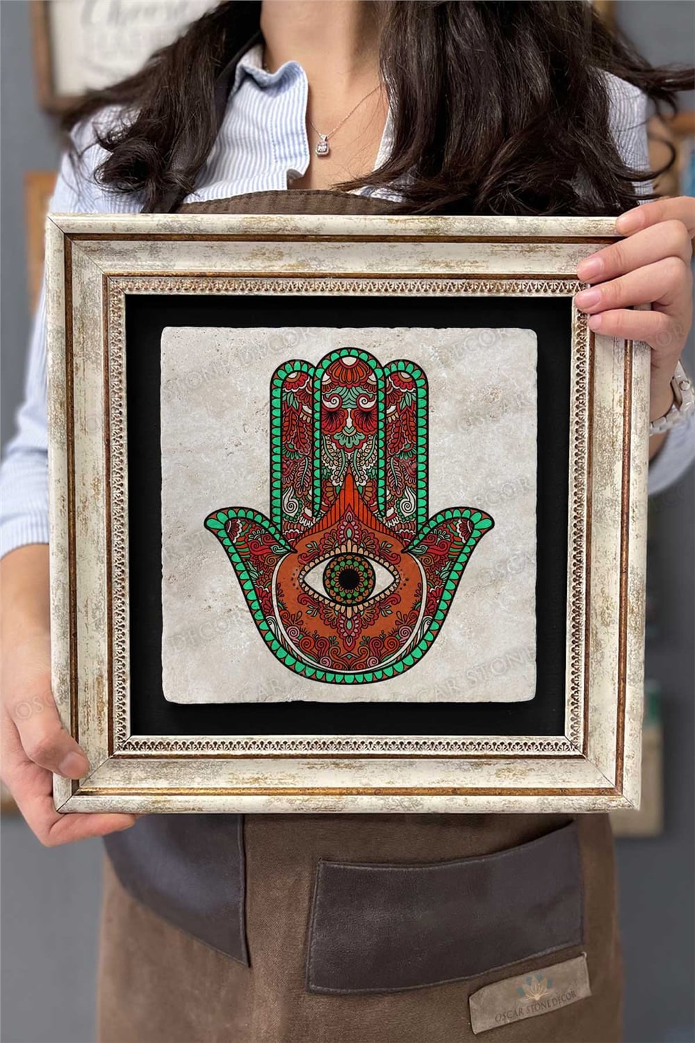 Oscar Stone Decor Çerçeveli Tablo Taş Duvar Dekoru 30 X 30 Cm Fatma Ana Eli