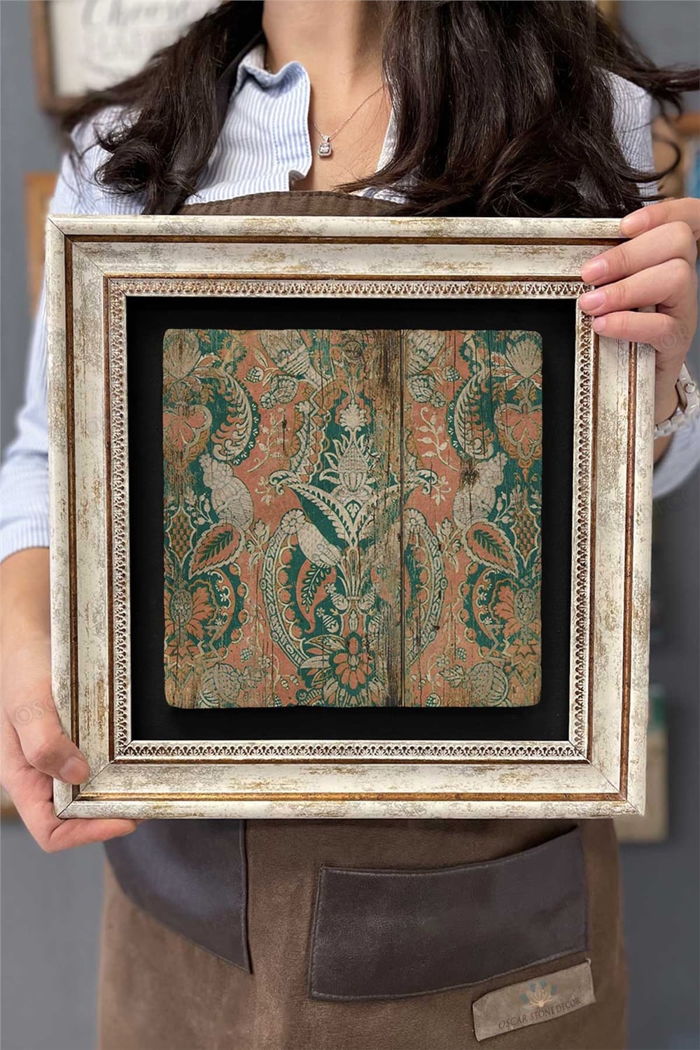 Oscar Stone Decor Çerçeveli Tablo Taş Duvar Dekoru 30 X 30 Cm Eskitme Kapı Tablo