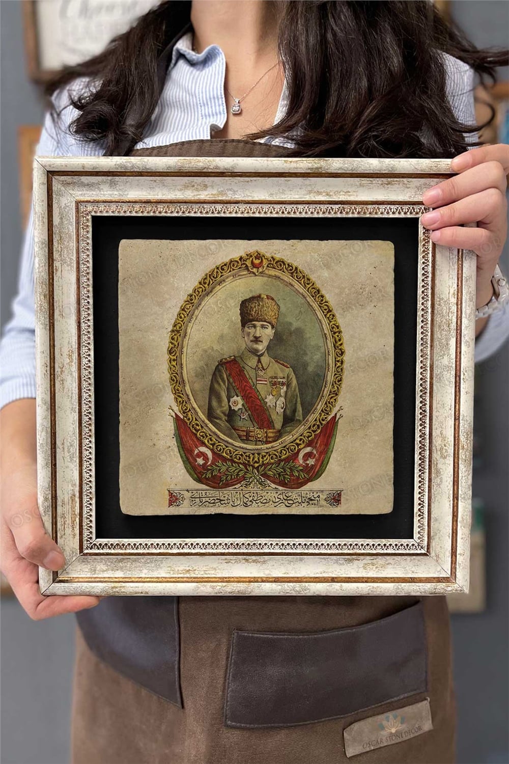 Oscar Stone Decor Çerçeveli Tablo Taş Duvar Dekoru 30 X 30 Cm Mustafa Kemal Atatürk