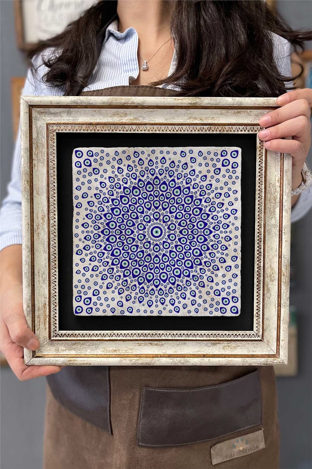 Oscar Stone Decor Çerçeveli Tablo Taş Duvar Dekoru 30 X 30 Cm Nazar Boncukları