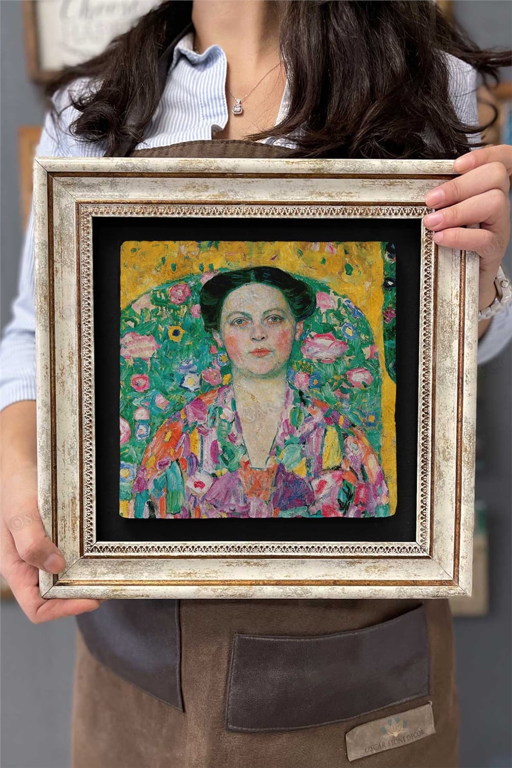 Oscar Stone Decor Çerçeveli Tablo Taş Duvar Dekoru 30 X 30 Cm Gustav Klimt Tablosu