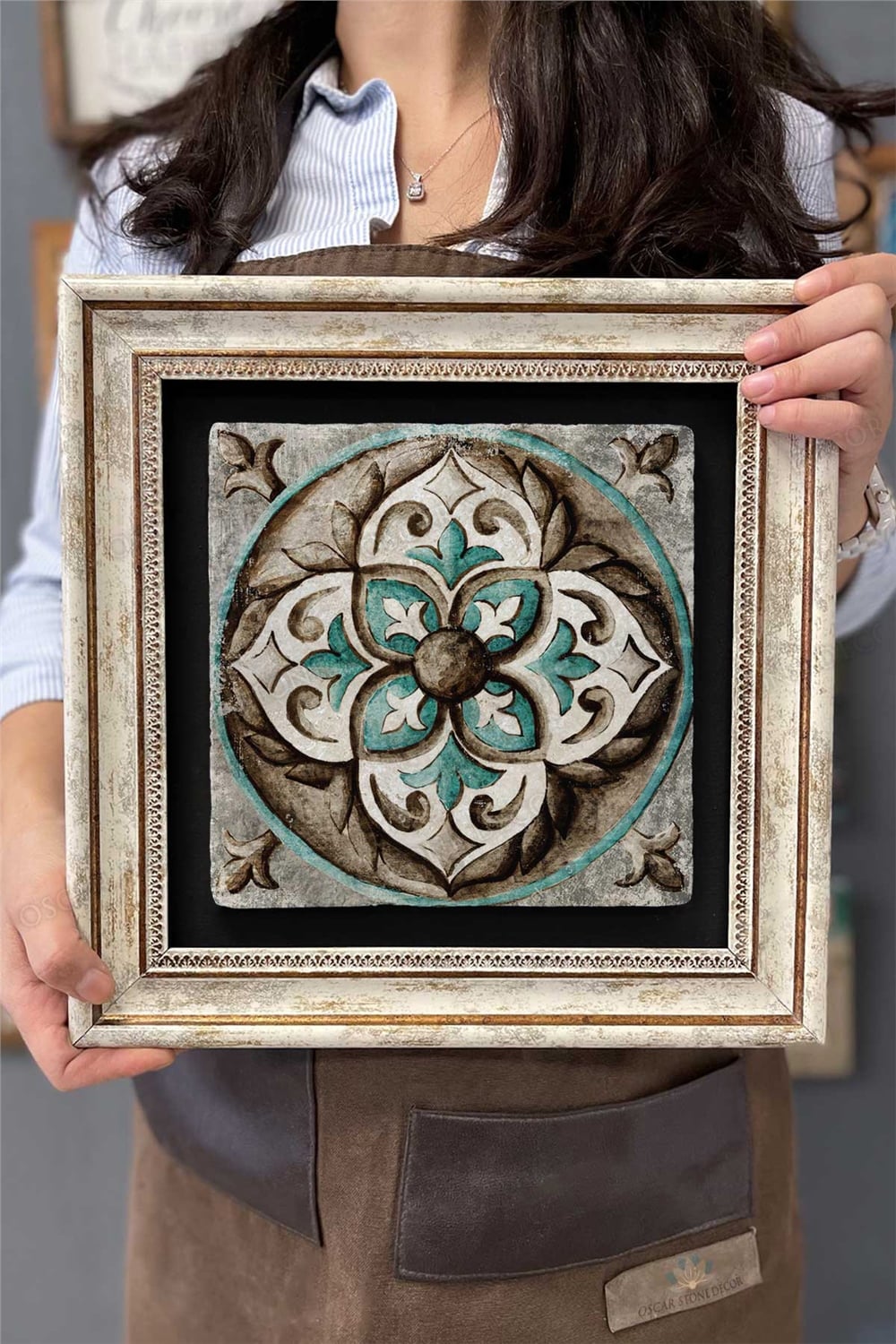 Oscar Stone Decor Çerçeveli Tablo Taş Duvar Dekoru 30 X 30 Cm Eskitme Desenli Tasarım Mermer
