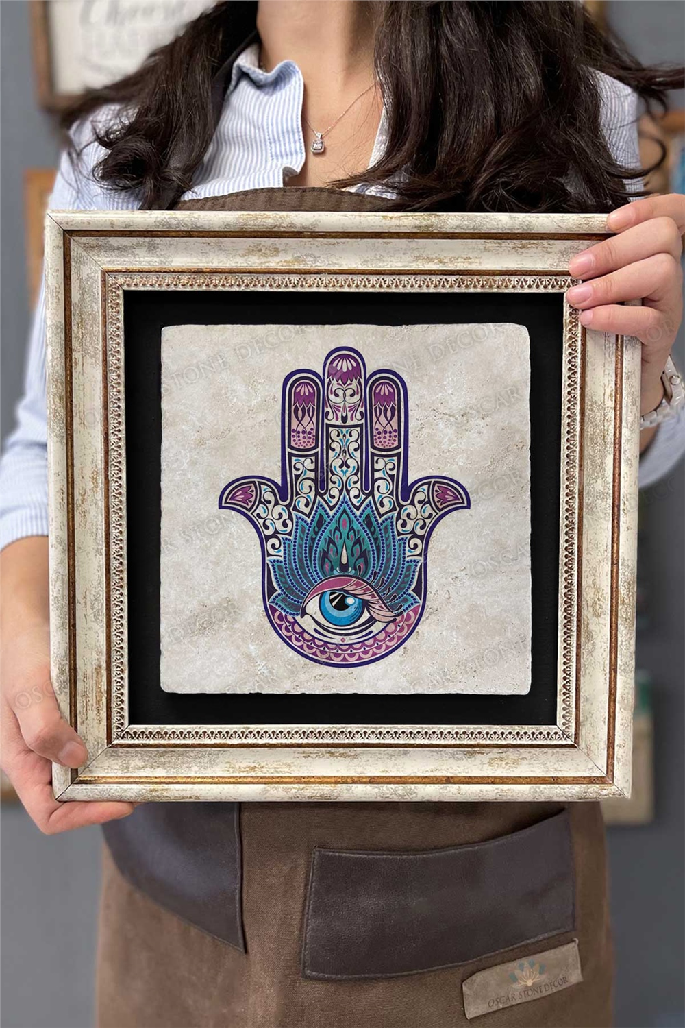 Oscar Stone Decor Çerçeveli Tablo Taş Duvar Dekoru 30 X 30 Cm Fatma Ana Eli