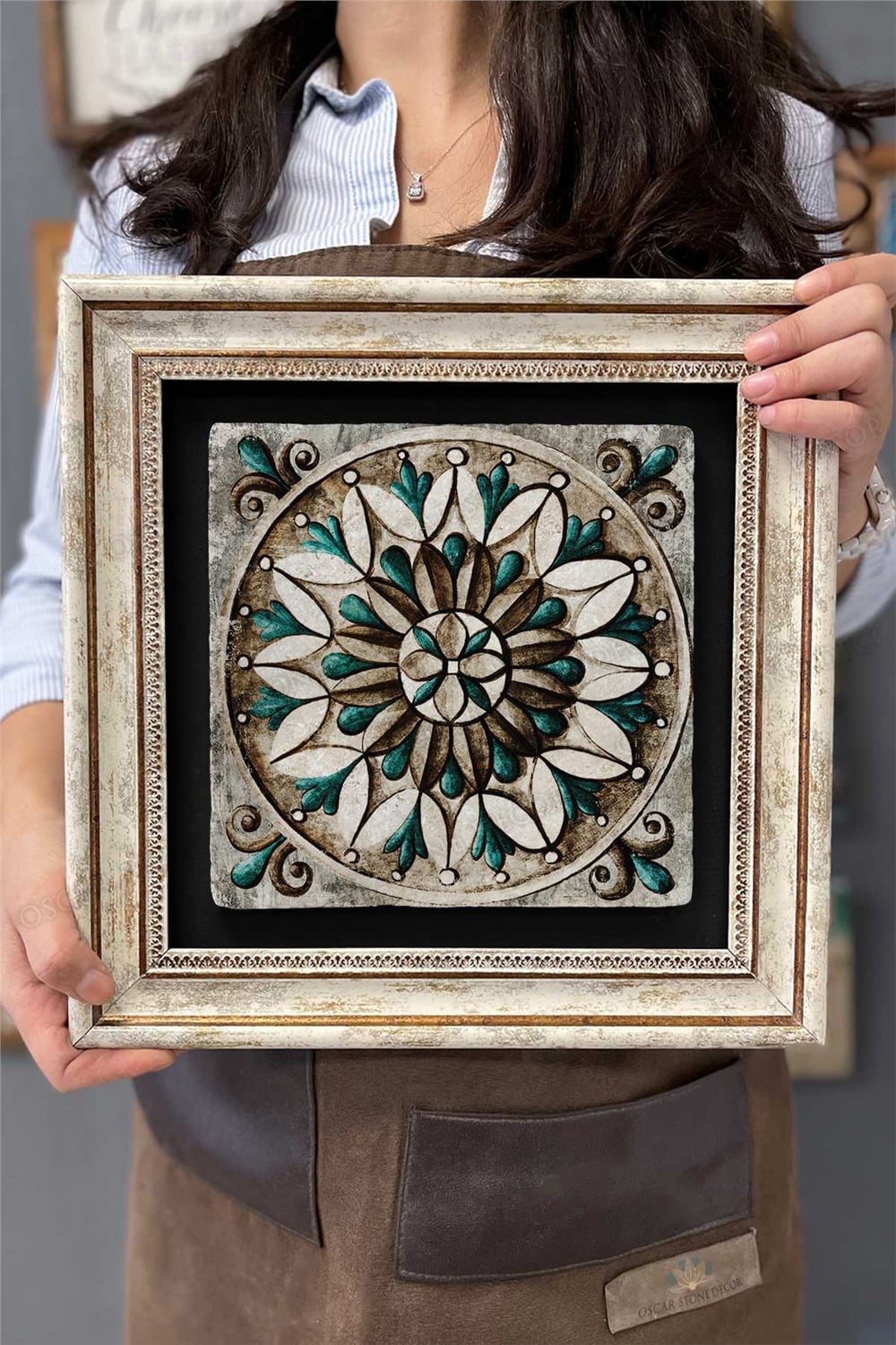 Oscar Stone Decor Çerçeveli Tablo Taş Duvar Dekoru 30 X 30 Cm Eskitme Desenli Tasarım Mermer